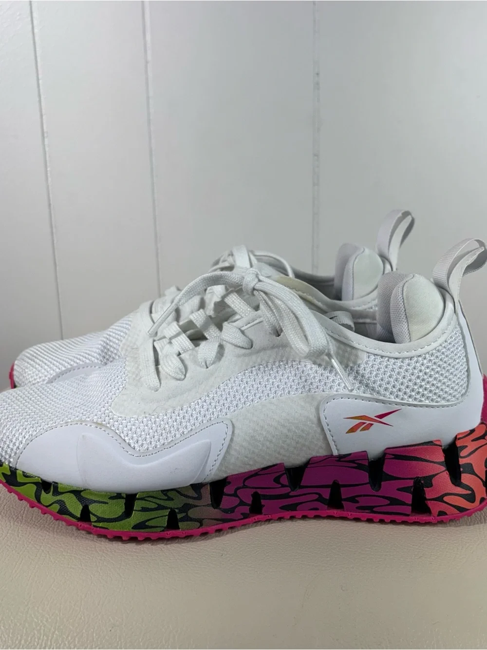 Reebok Zig Dynamica Colorful Sole White Mesh Breathable Athletic Running Shoe